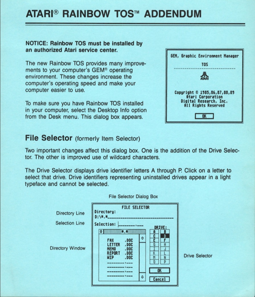 Atari Rainbow TOS Addendum